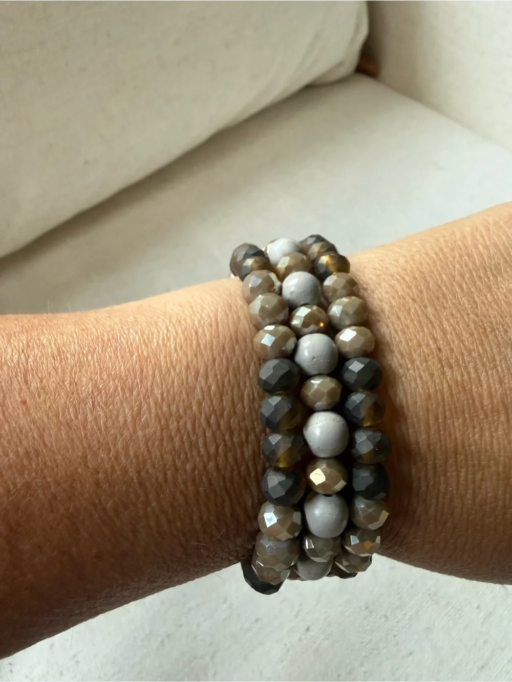 3 Erimish Neutral Faceted Stretch Bracelet - Gray & Brown